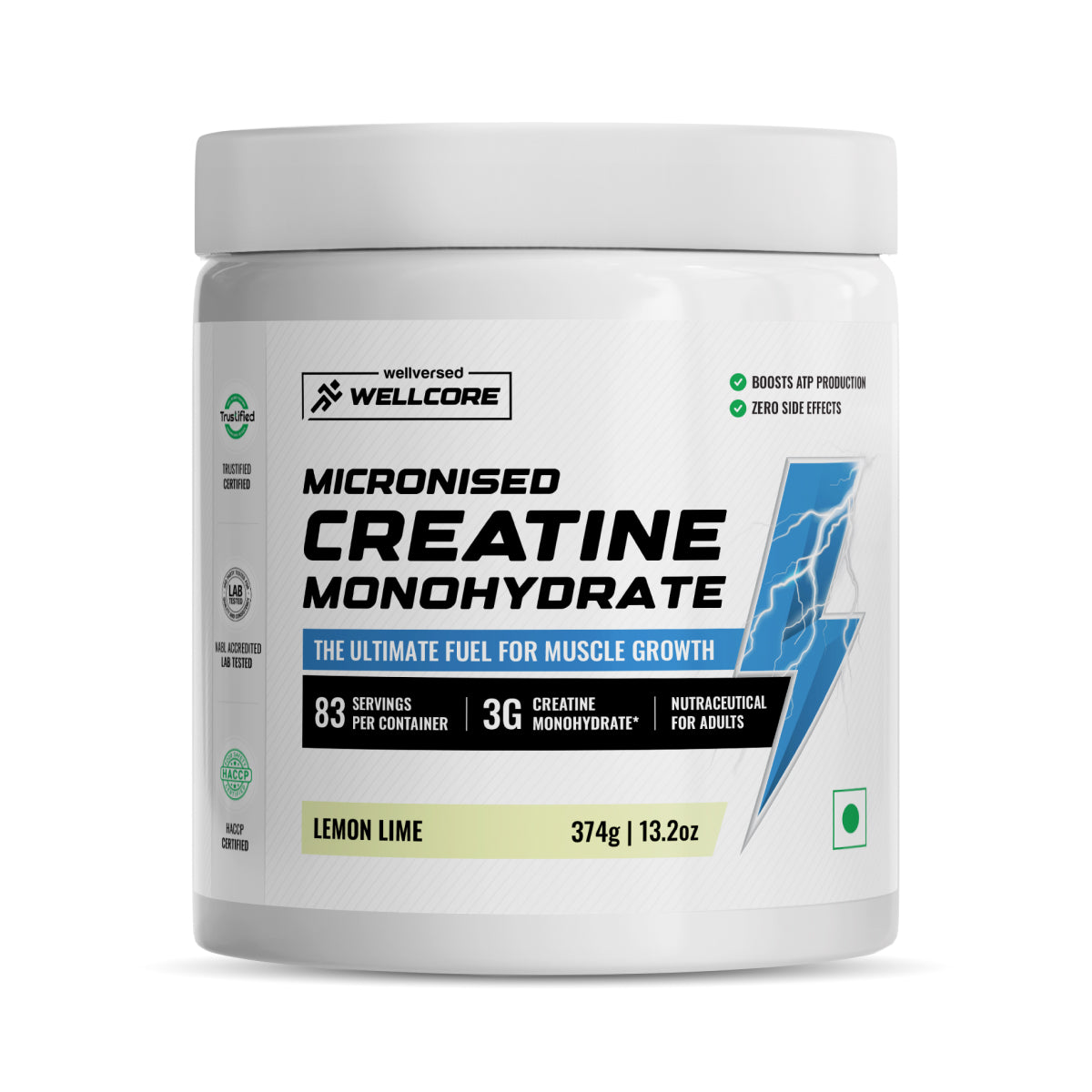 Wellcore Micronised Creatine Monohydrate | Lemon Lime (374g)